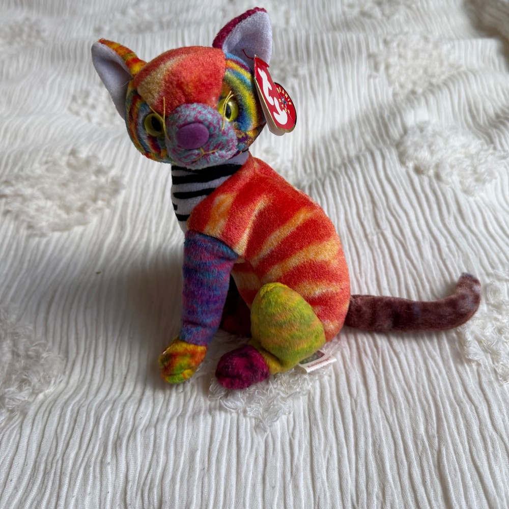 Ty Beanie Baby Kaleidoscope the Cat 2000 Multi Color Tie Dye Plush Toy NWT